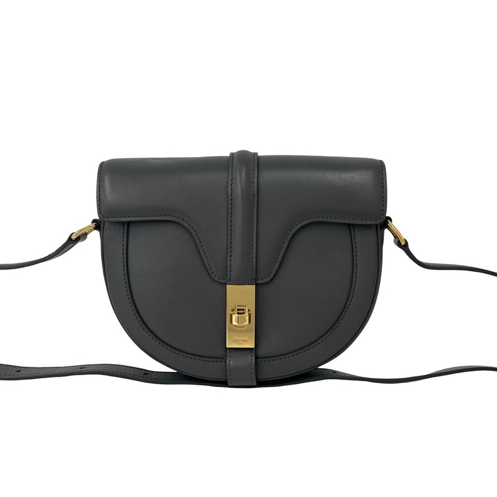 CELINE 16 Seize Besace Logo Hardware Leather Mini Shoulder Bag Pouch Crossbod...